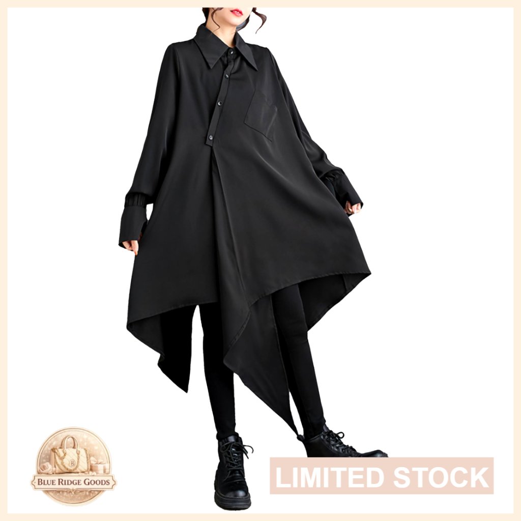 Oversized Long Sleeve Back Slit Flowy Shirt Dress Cotton Blend One Size